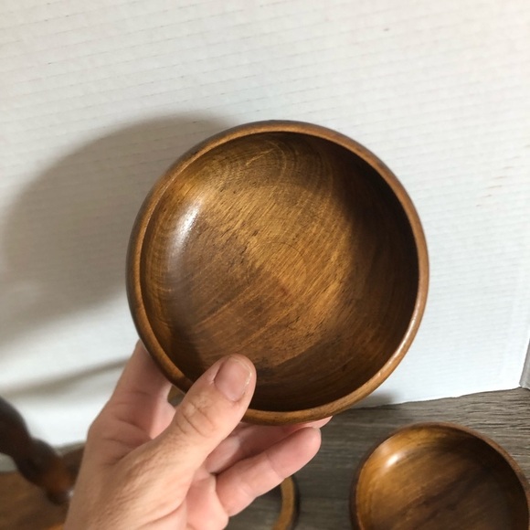 Vtg MCM Solid Wood Serving Bowl Set - Picture 5 of 13